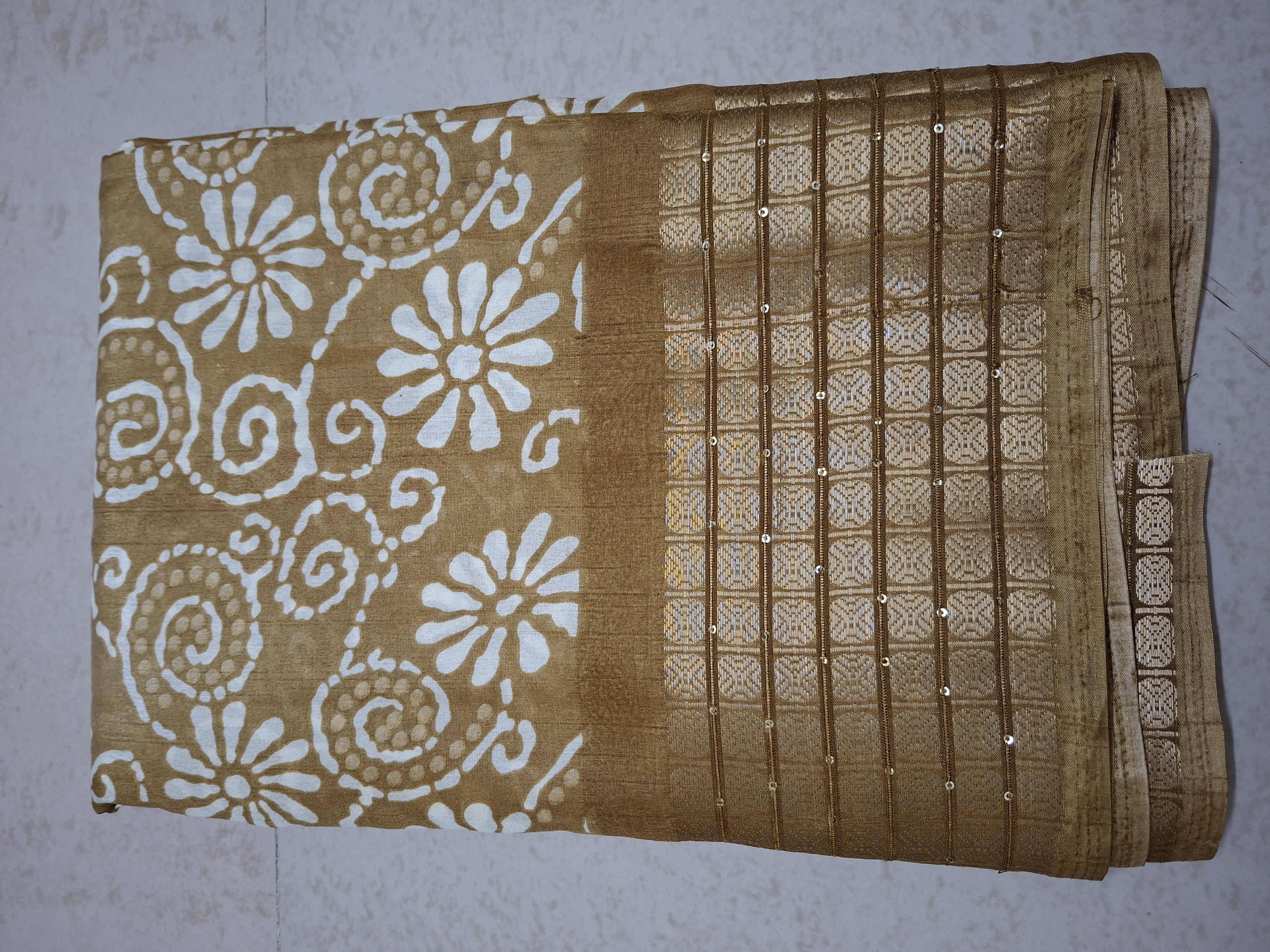 Beige Batik Print Jacquard Border Saree
