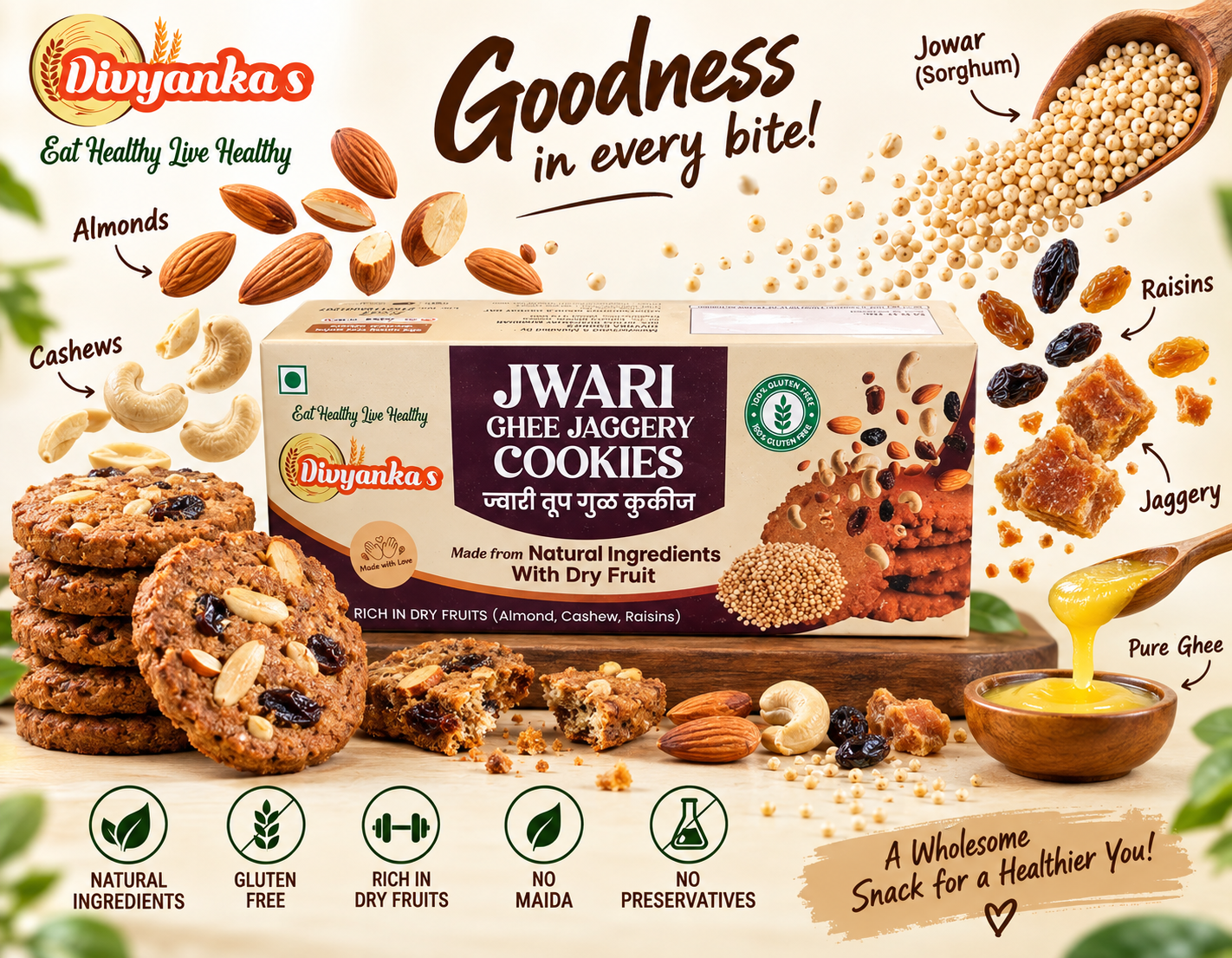 Jwari Dryfruit Ghee Cookies (100g)
